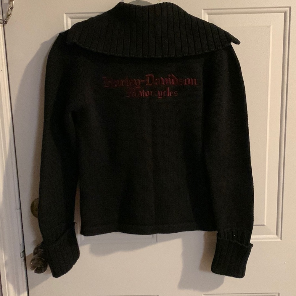 Harley Davidson, heavy black sweater with embroidery in maroon